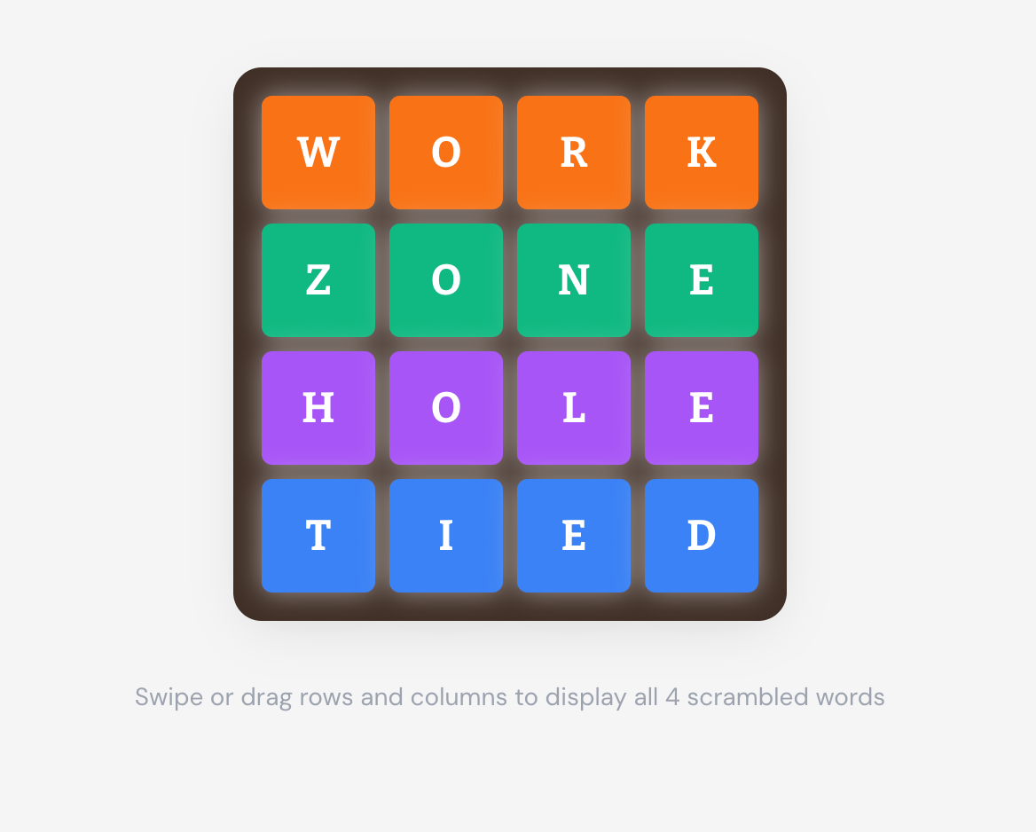 Winning game example showing all rows with matching colored tiles